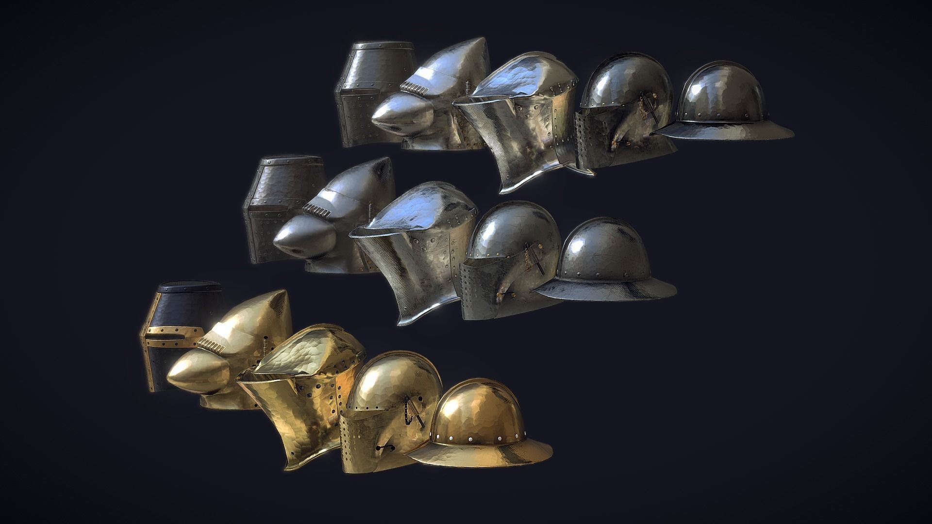 Medieval Helmets - Authentic Collection Low-poly 3D model_7