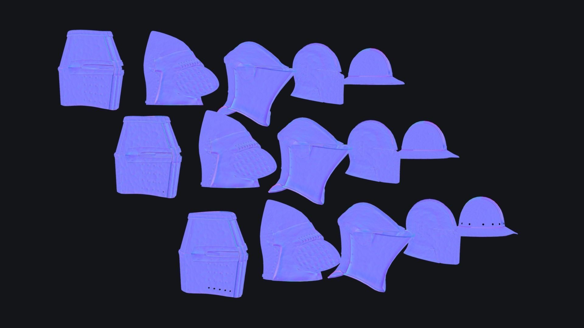 Medieval Helmets - Authentic Collection Low-poly 3D model_13