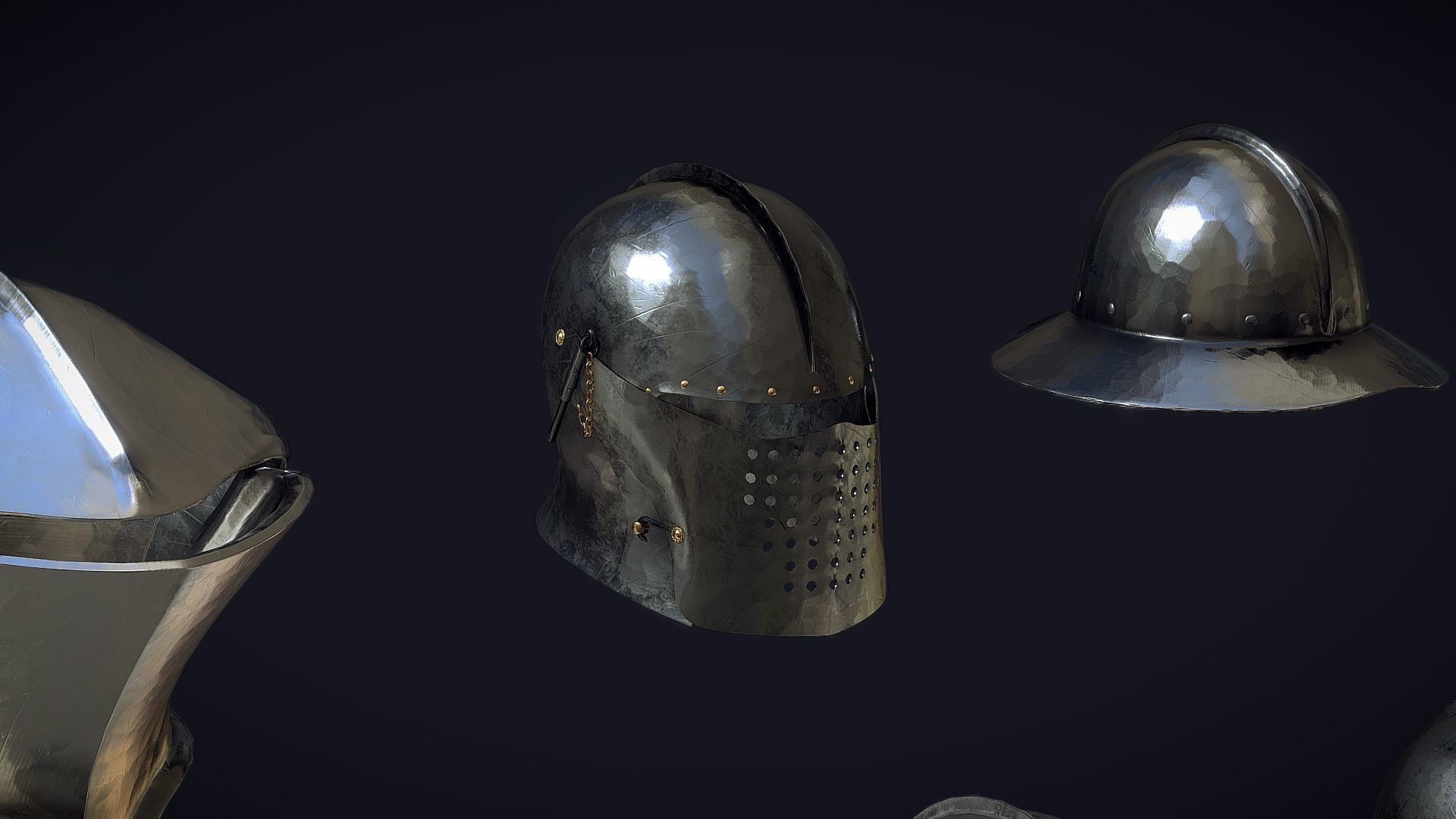 Medieval Helmets - Authentic Collection Low-poly 3D model_4