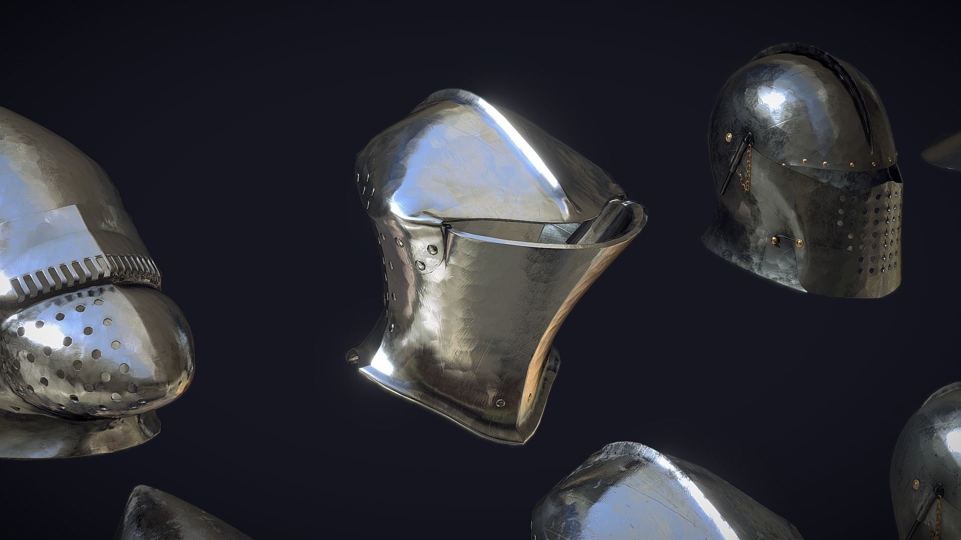 Medieval Helmets - Authentic Collection Low-poly 3D model_3