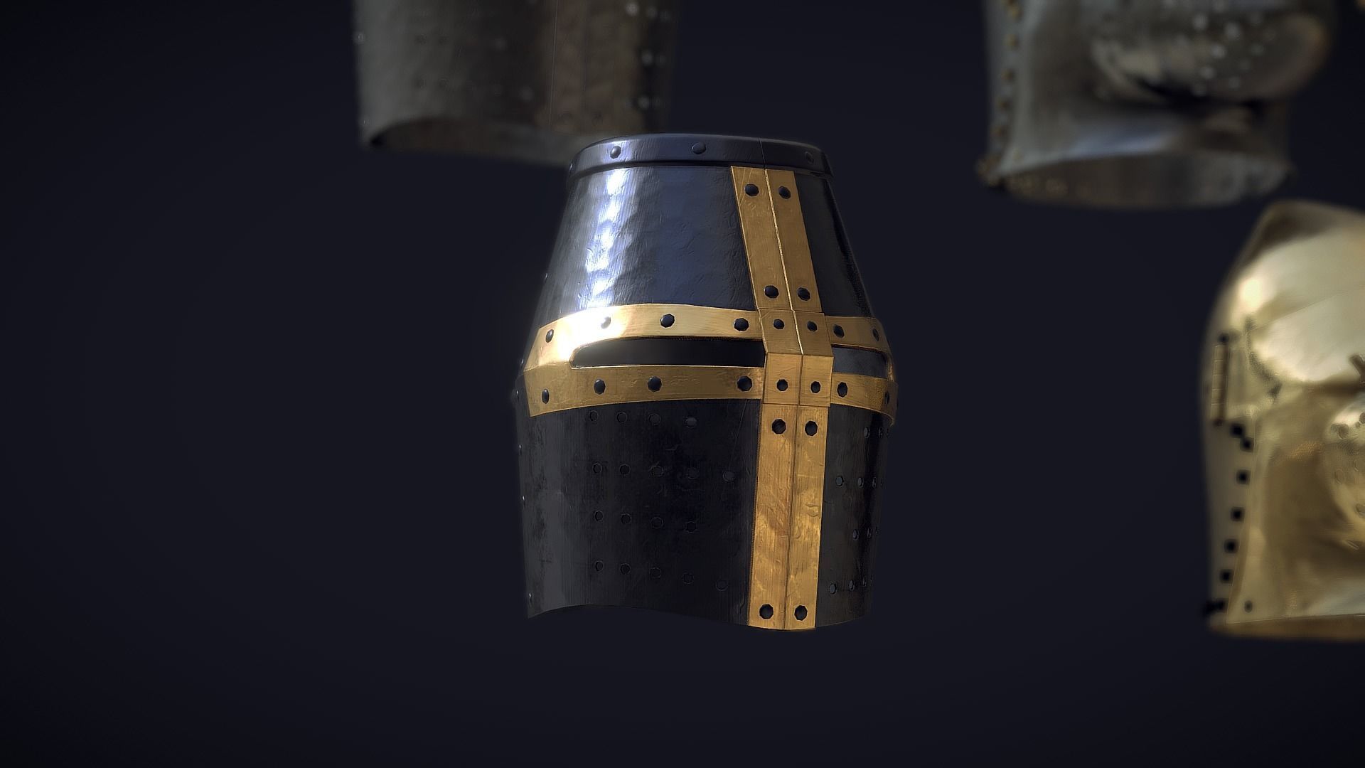 Medieval Helmets - Authentic Collection Low-poly 3D model_11