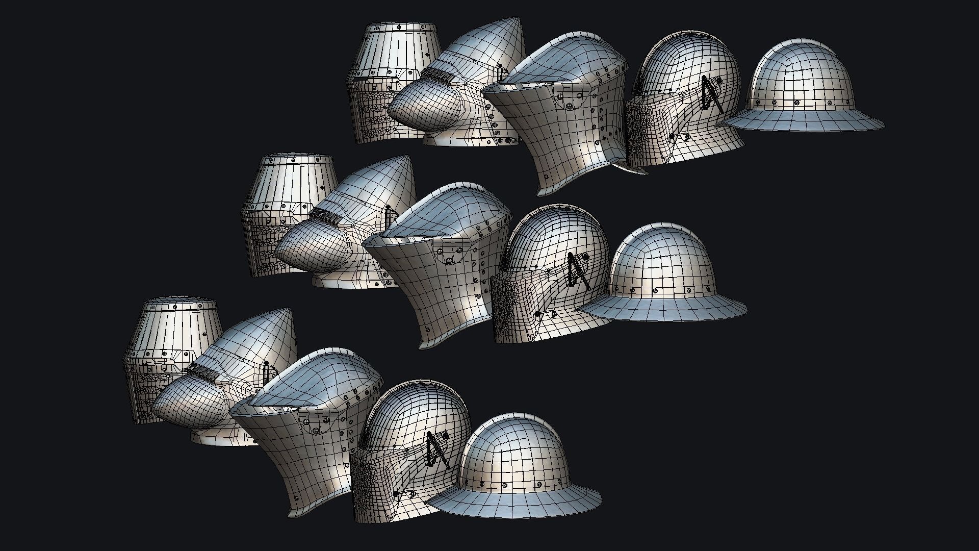 Medieval Helmets - Authentic Collection Low-poly 3D model_9