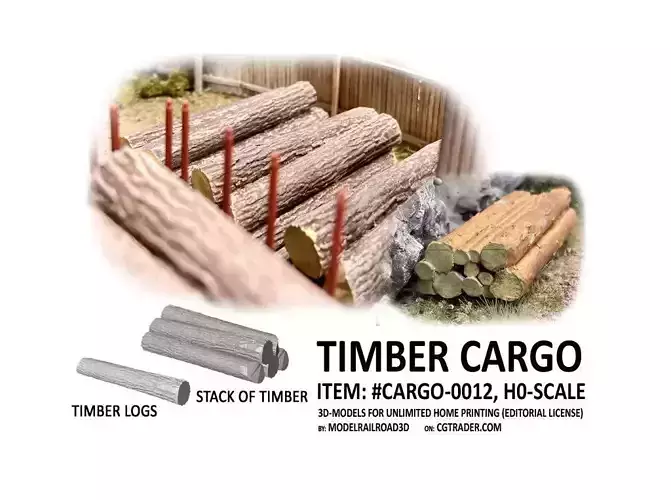 CARGO-0012 Timber cargo set H0-scale 8 items 3D print model