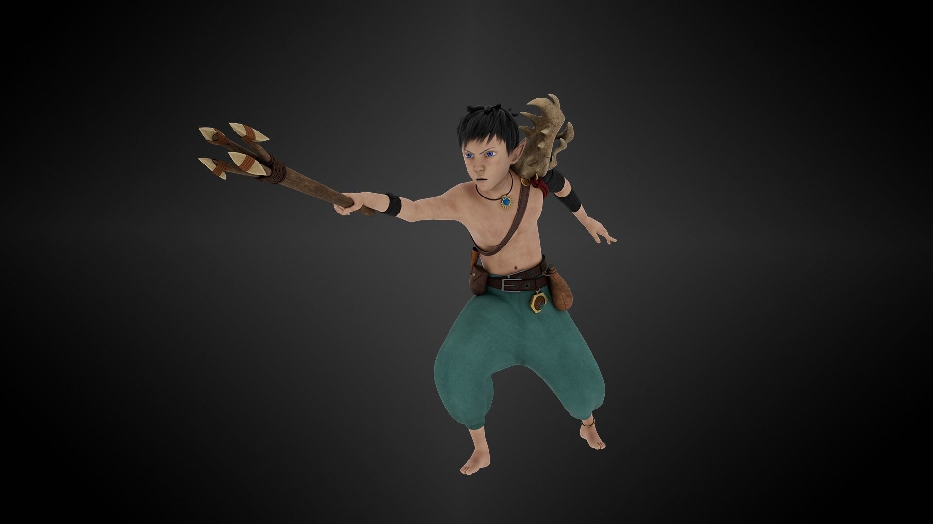3D Semi-Realistic Ocean Hunter Character With Rig Low-poly 3D model_4