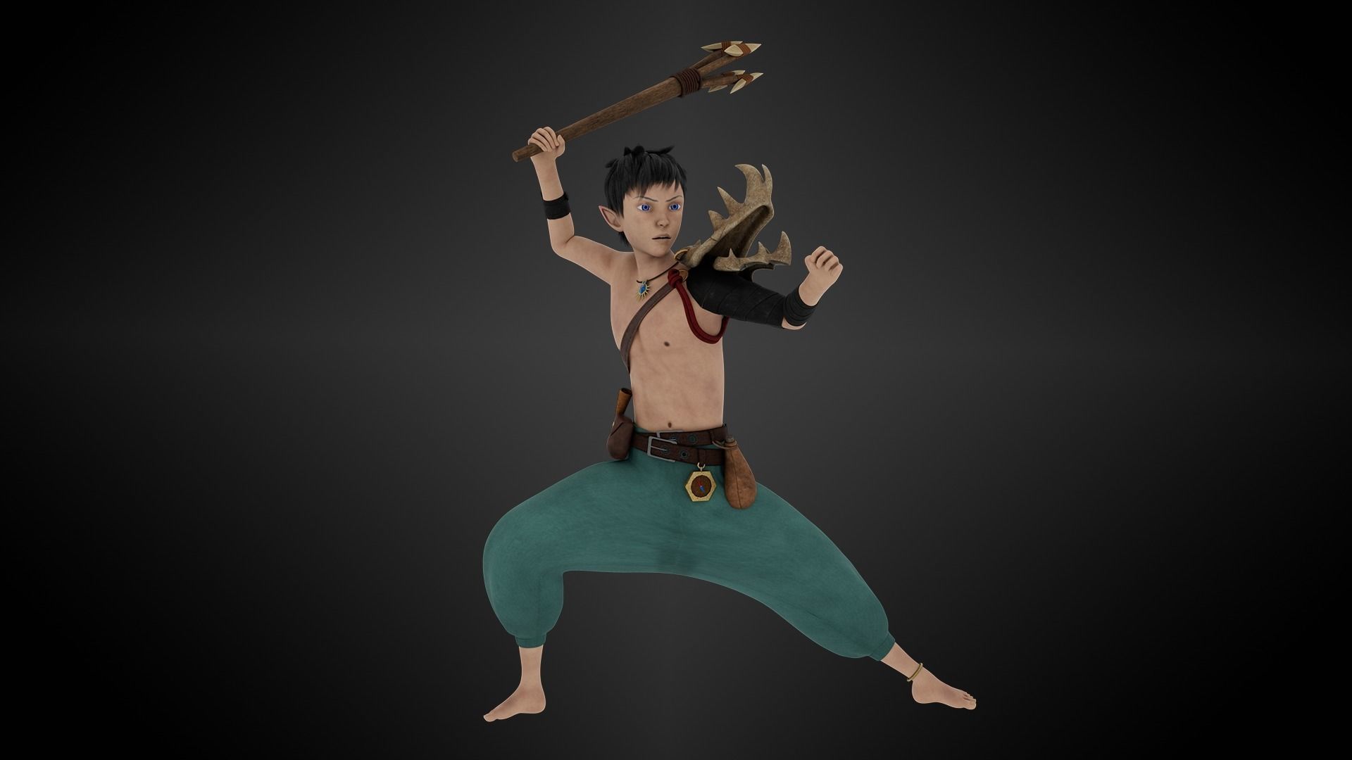 3D Semi-Realistic Ocean Hunter Character With Rig Low-poly 3D model_2
