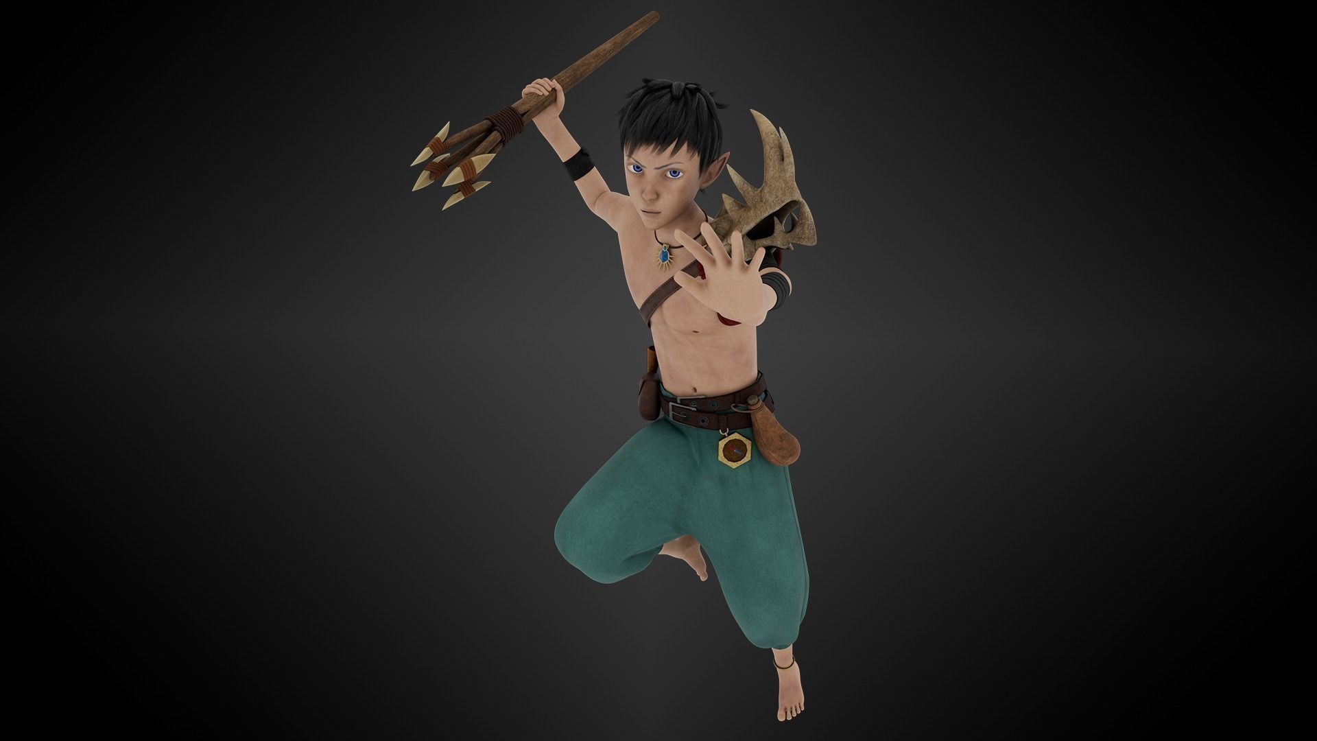 3D Semi-Realistic Ocean Hunter Character With Rig Low-poly 3D model_7