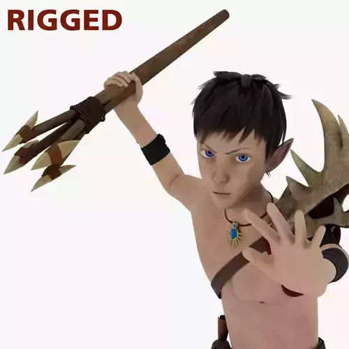 3D Semi-Realistic Ocean Hunter Character With Rig Low-poly 3D model