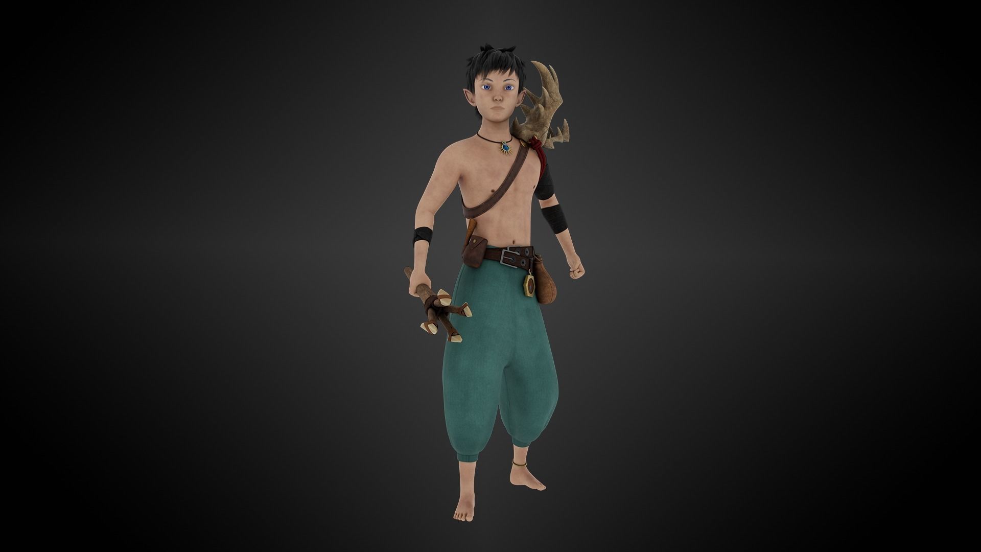 3D Semi-Realistic Ocean Hunter Character With Rig Low-poly 3D model_5