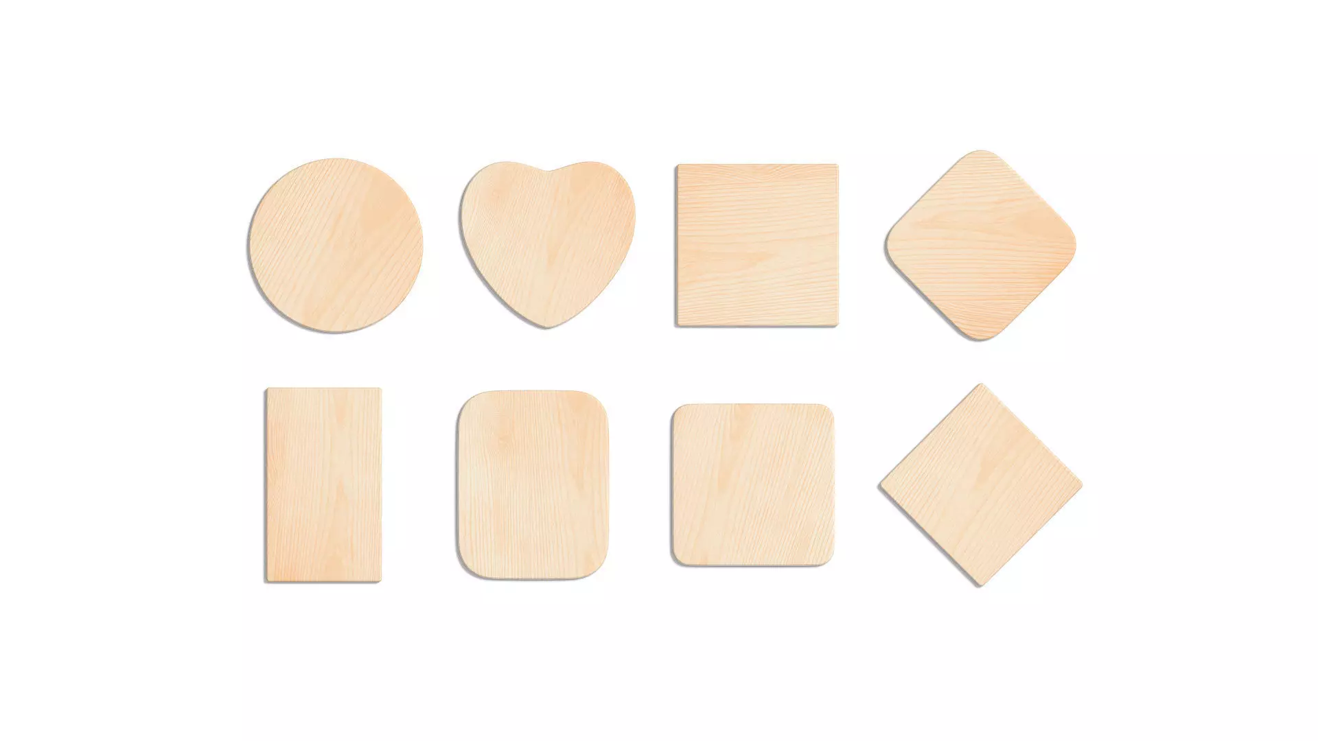 Wood Plate 8 Types - round square rhombus rectangle wooden board Low-poly 3D model