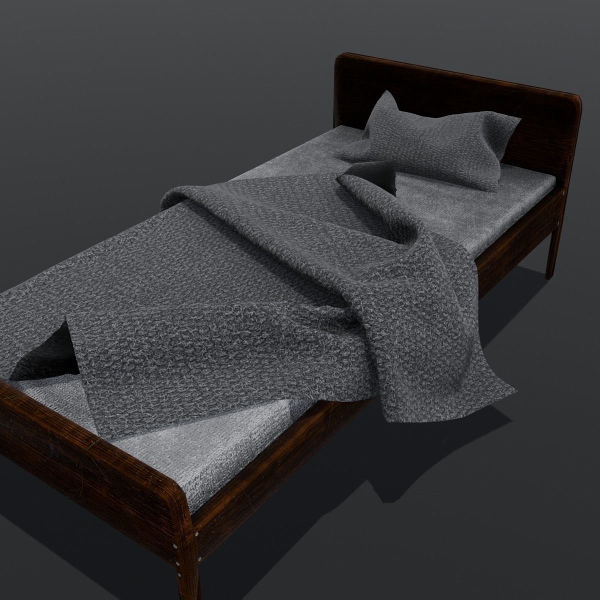 Wooden Bed 3D Model  Low-poly 3D model_3