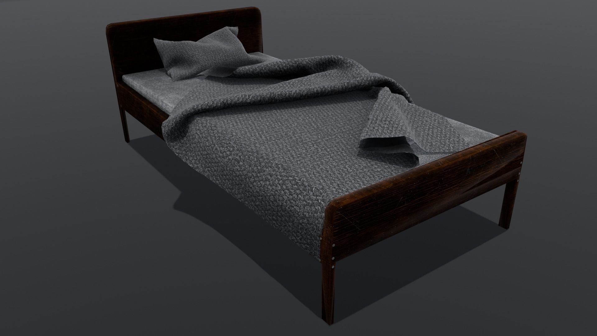 Wooden Bed 3D Model  Low-poly 3D model_2