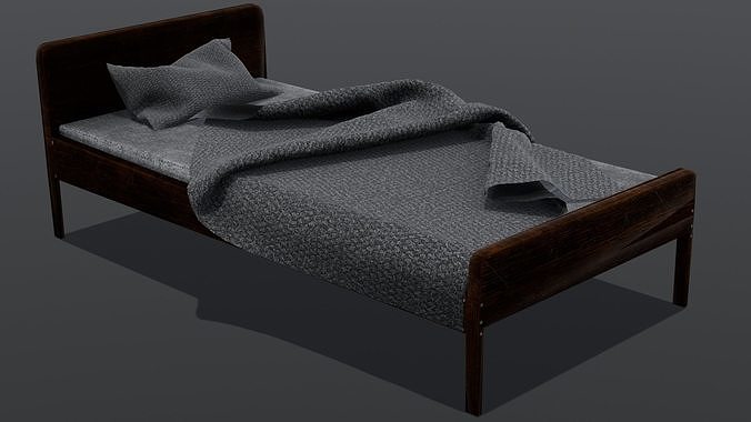 Wooden Bed 3D Model  Low-poly 3D model