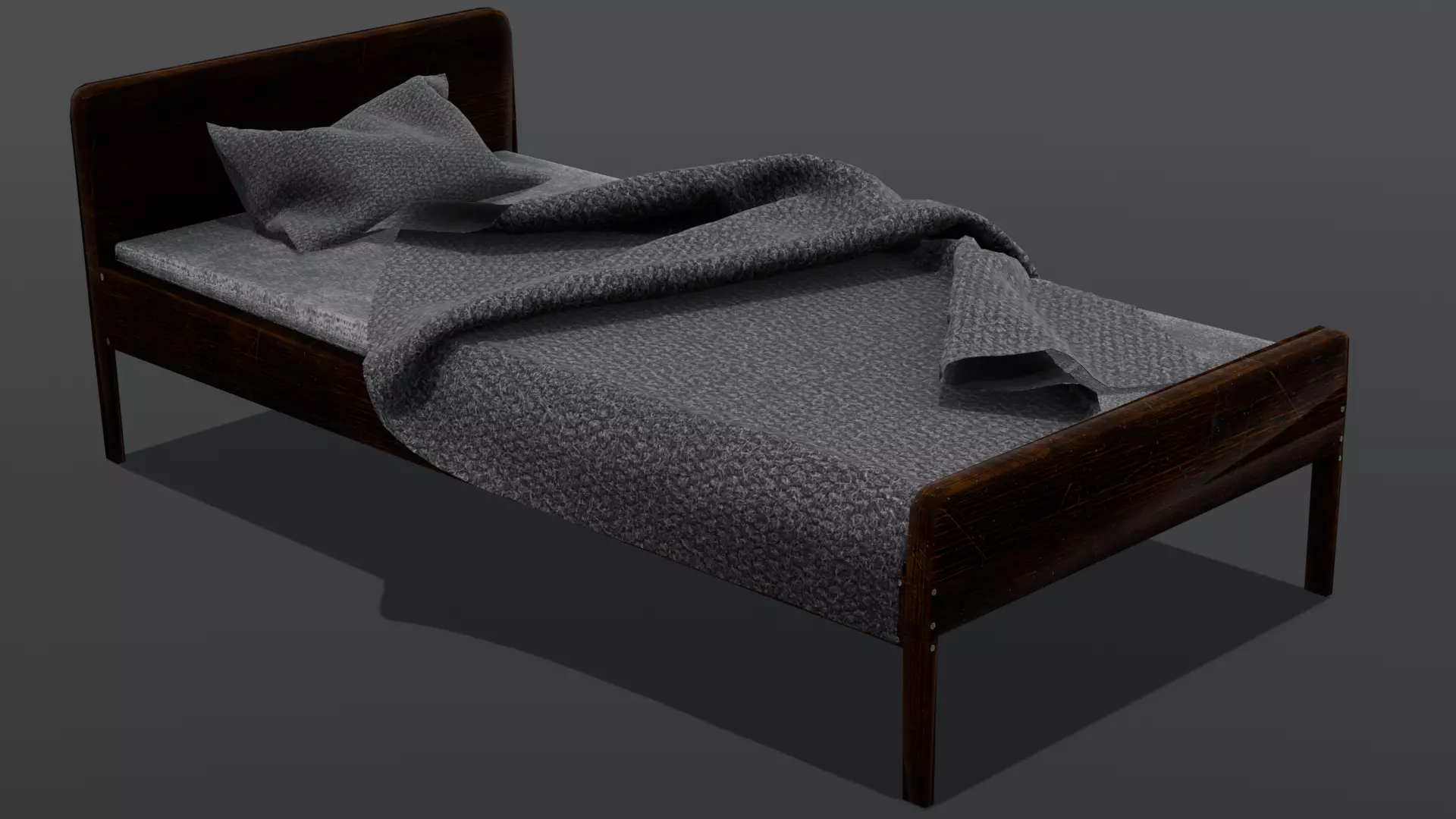 Wooden Bed 3D Model  Low-poly 3D model_0