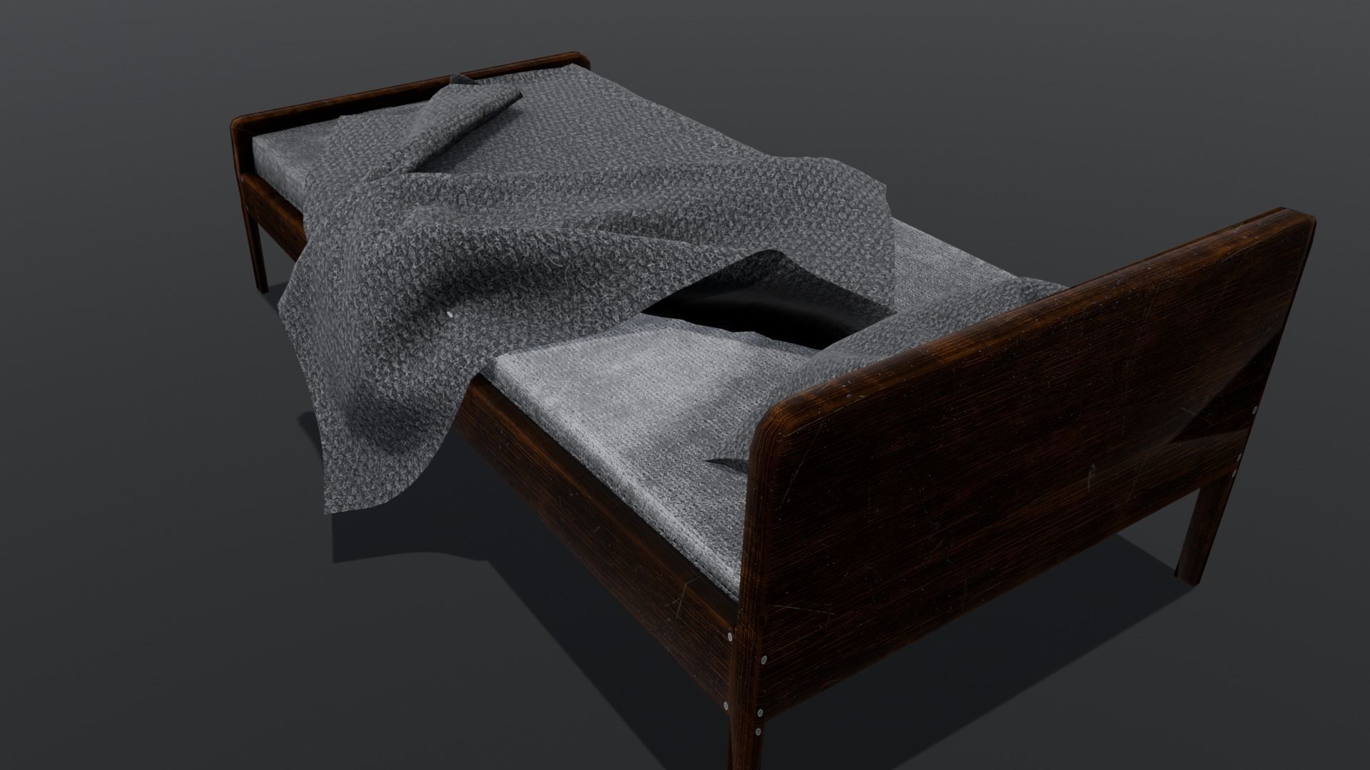 Wooden Bed 3D Model  Low-poly 3D model_19