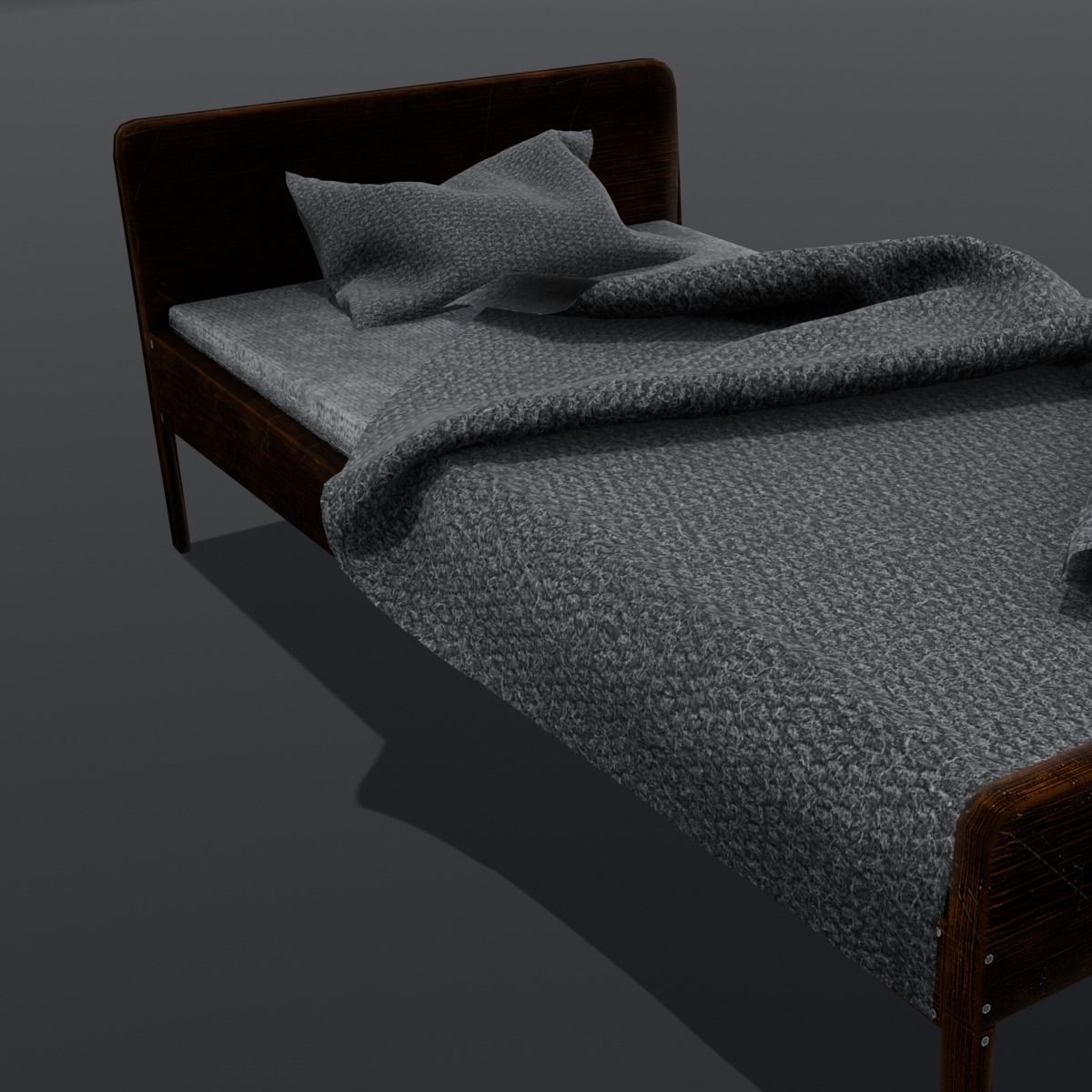 Wooden Bed 3D Model  Low-poly 3D model_4