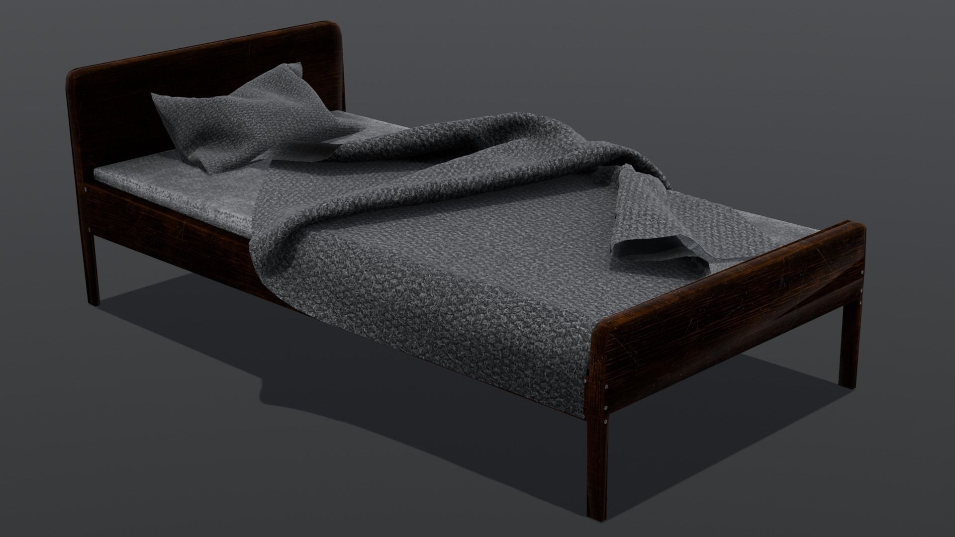Wooden Bed 3D Model  Low-poly 3D model_11