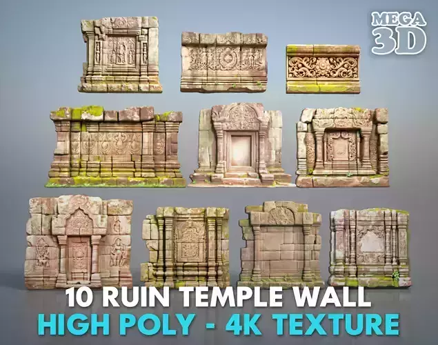 High poly Ruin Temple Walls - 240625