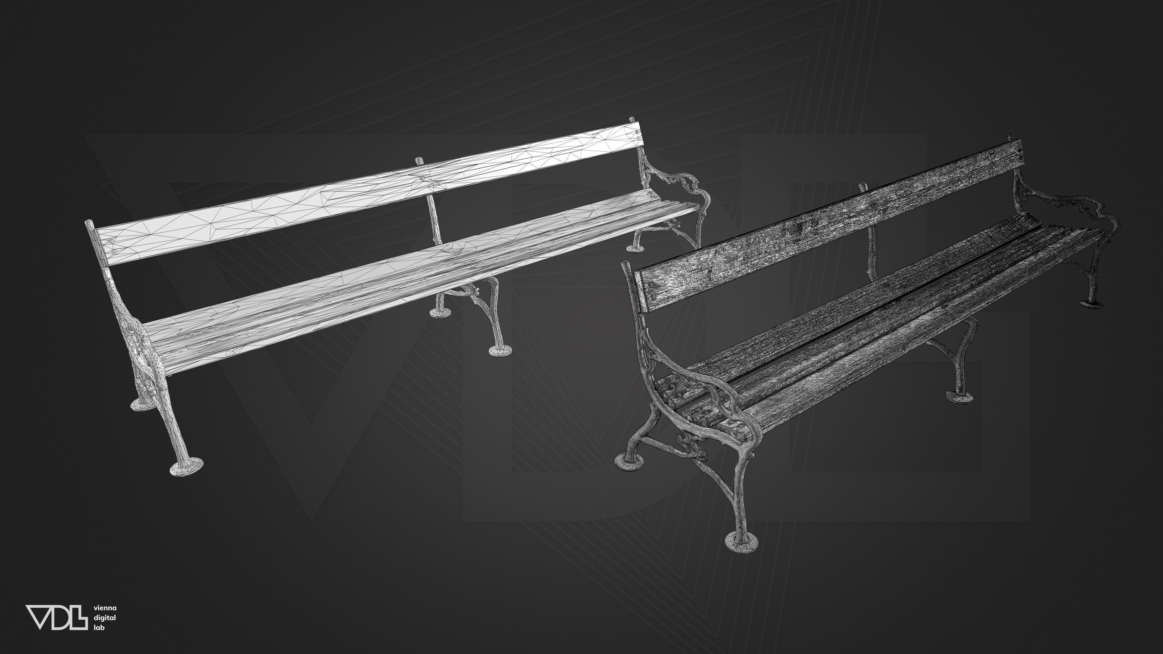 Garden Bench Wood Low-poly 3D model_9