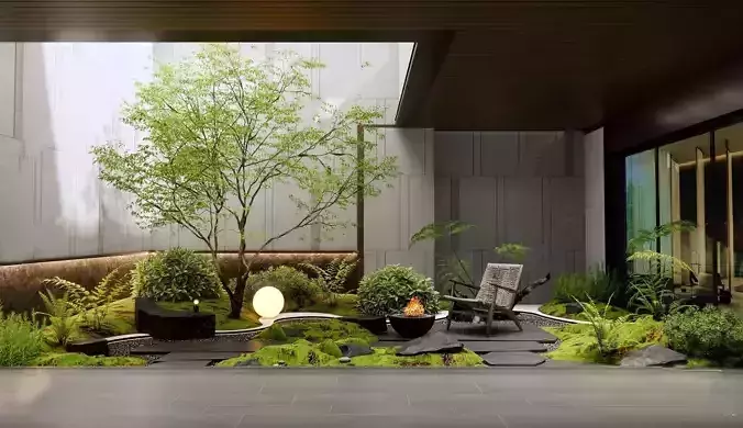 Japanese style landscape plant courtyard