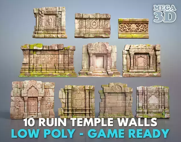 Low poly ruin Temple Walls - 240625