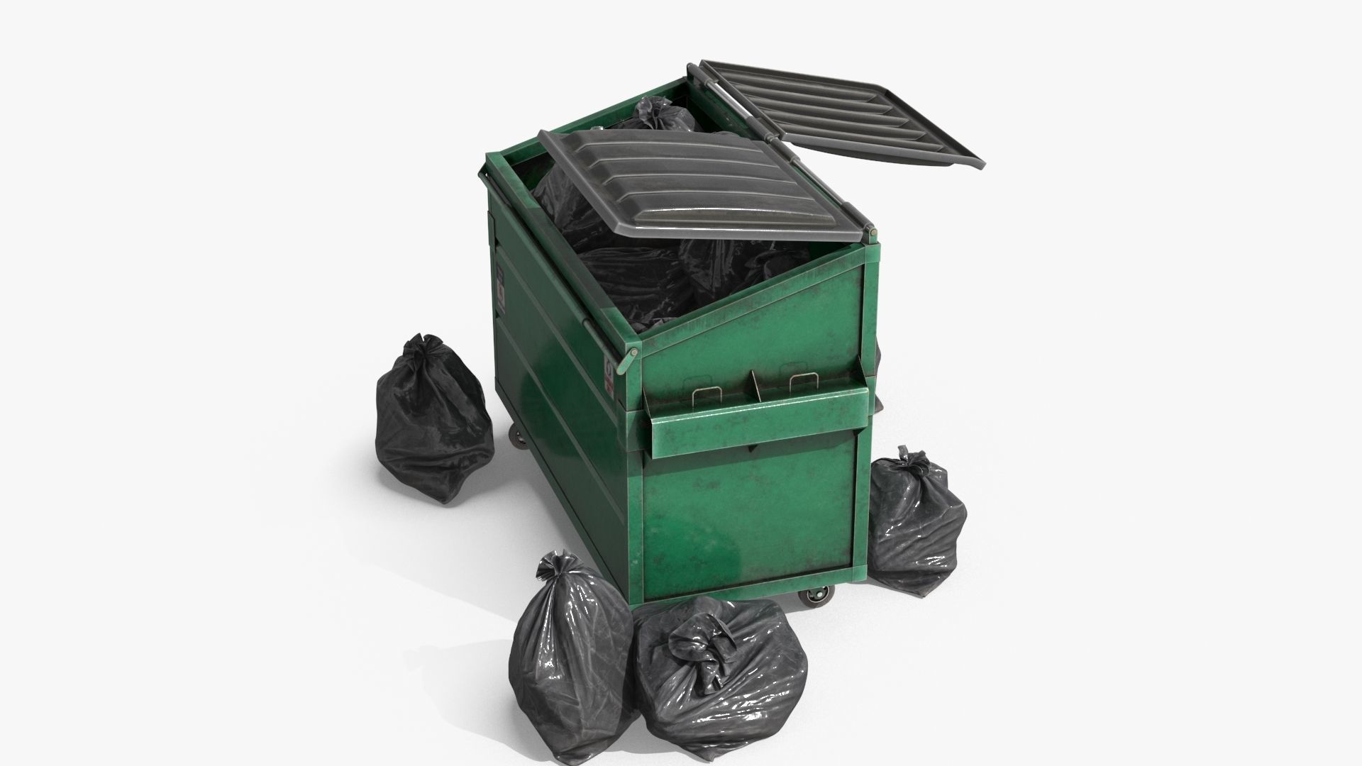 Garbage Dumpster with Garbage Bag 4 COLORS Low-poly 3D model_18