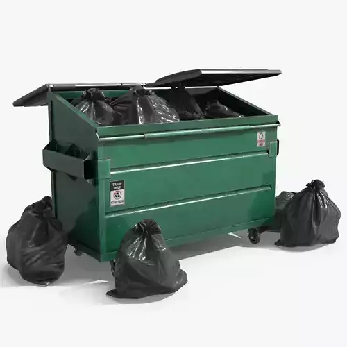 Garbage Dumpster with Garbage Bag 4 COLORS Low-poly 3D model