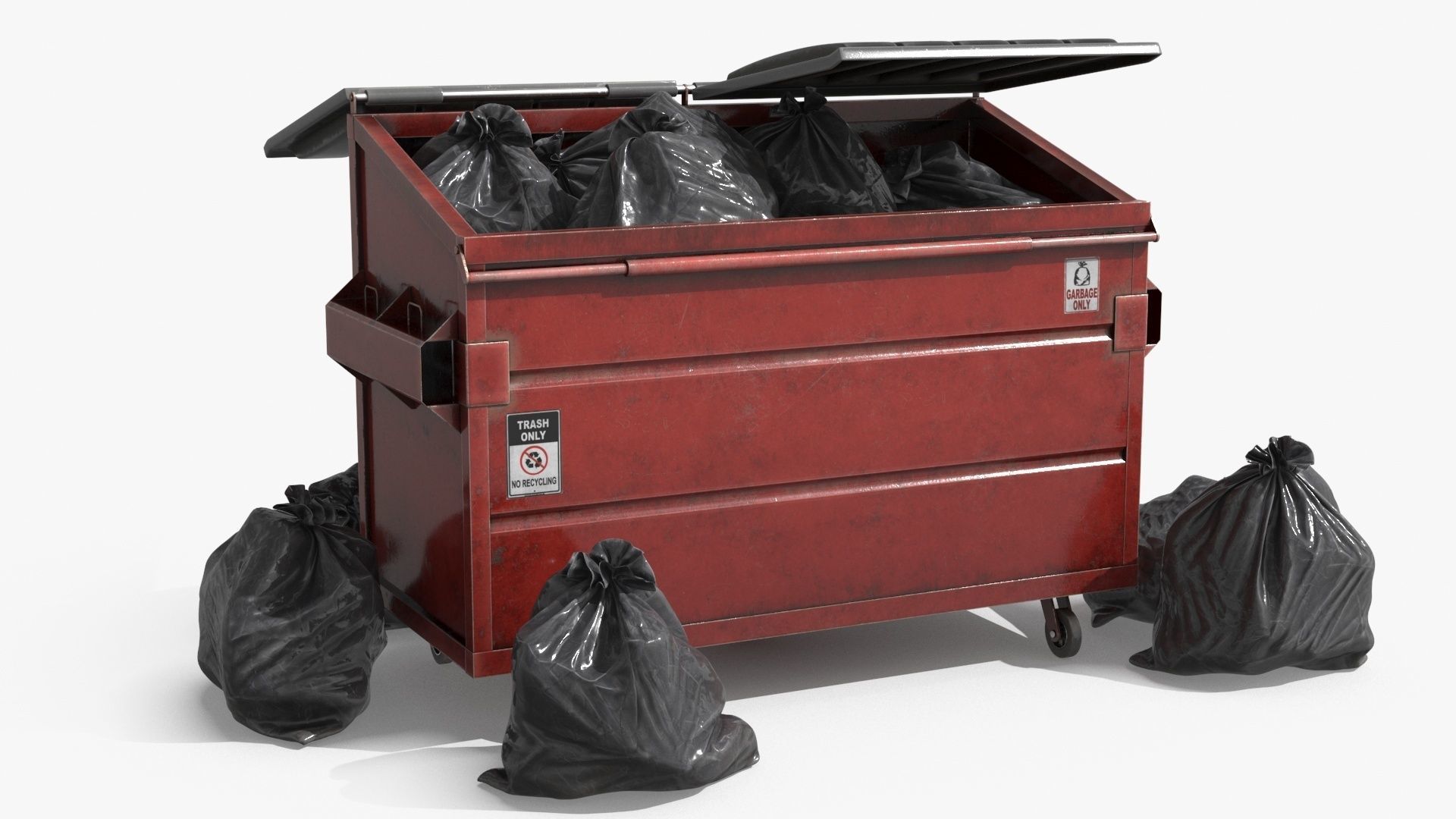 Garbage Dumpster with Garbage Bag 4 COLORS Low-poly 3D model_4