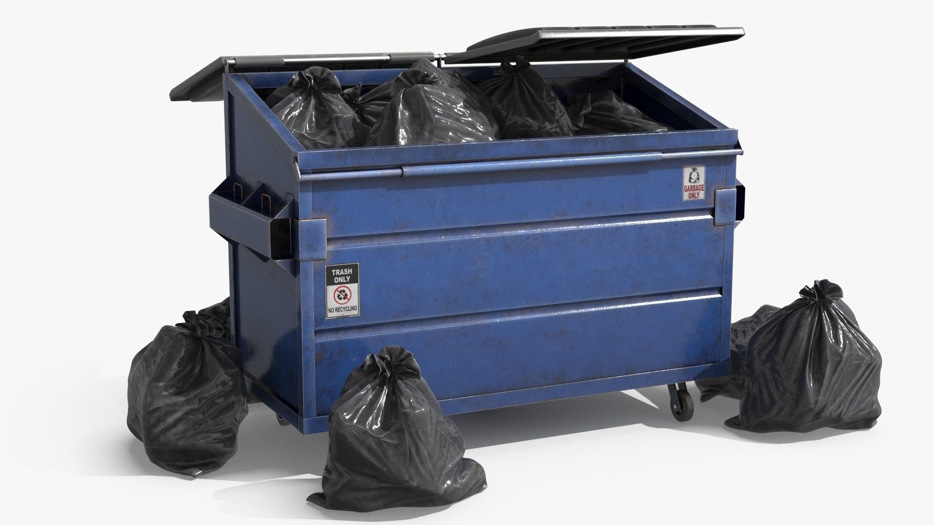 Garbage Dumpster with Garbage Bag 4 COLORS Low-poly 3D model_6