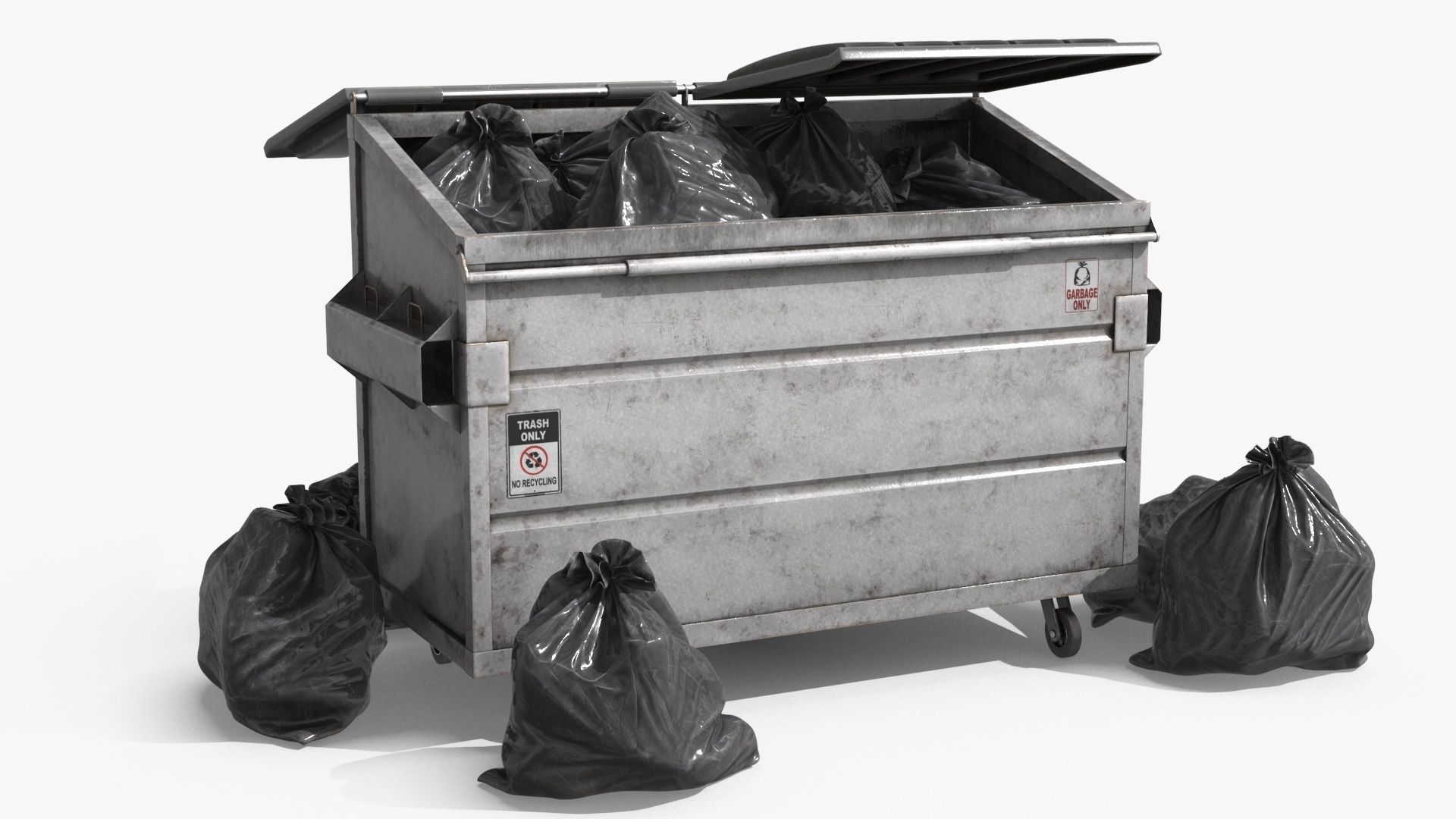 Garbage Dumpster with Garbage Bag 4 COLORS Low-poly 3D model_5
