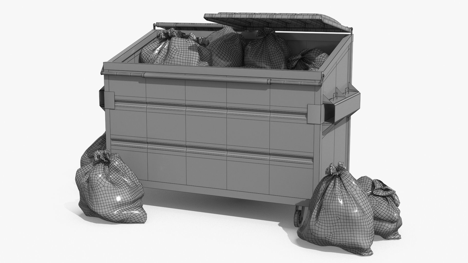 Garbage Dumpster with Garbage Bag 4 COLORS Low-poly 3D model_19