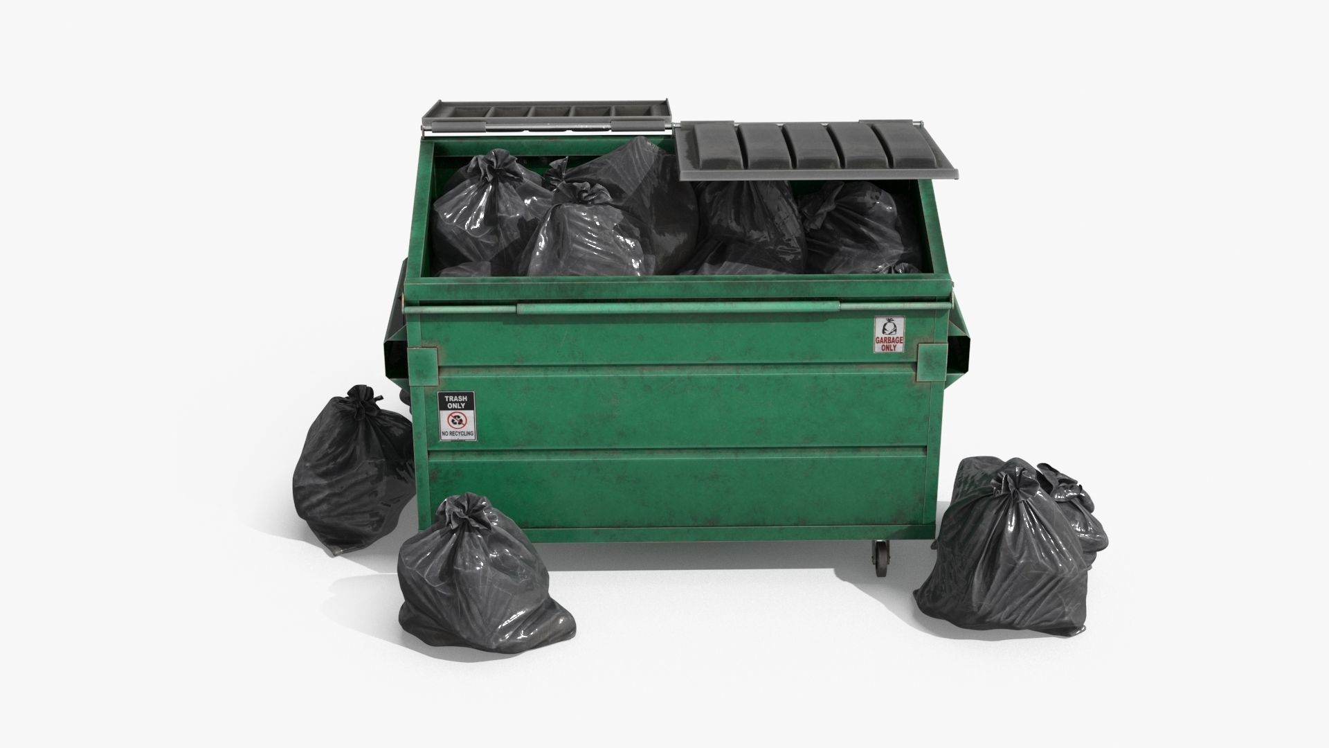 Garbage Dumpster with Garbage Bag 4 COLORS Low-poly 3D model_2