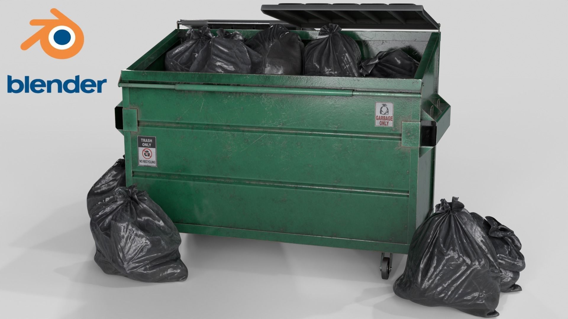 Garbage Dumpster with Garbage Bag 4 COLORS Low-poly 3D model_11
