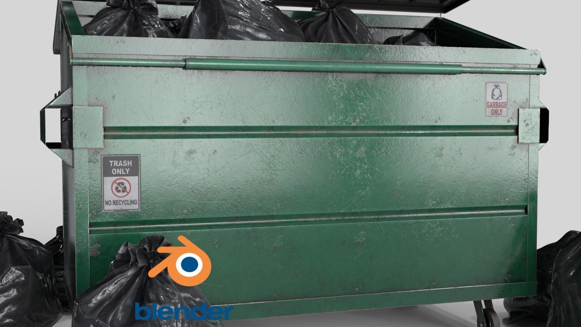 Garbage Dumpster with Garbage Bag 4 COLORS Low-poly 3D model_12