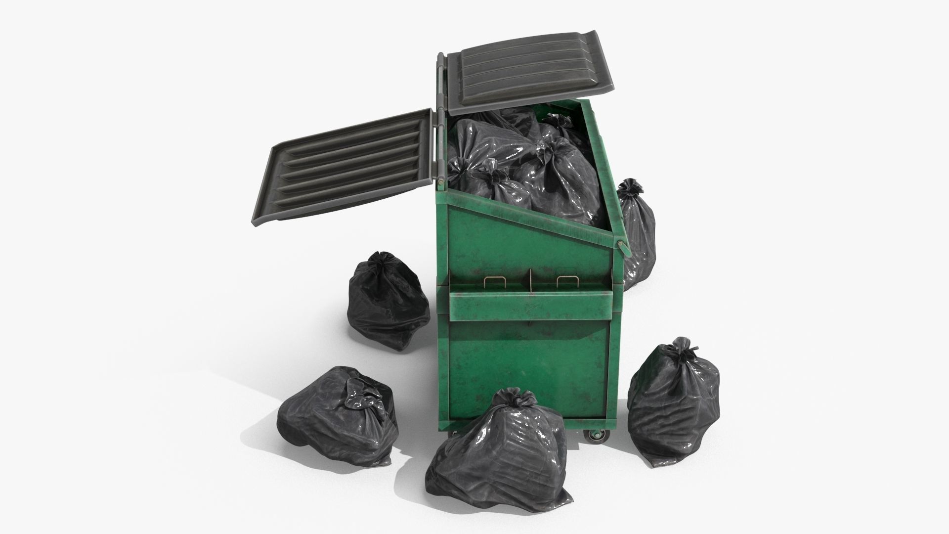 Garbage Dumpster with Garbage Bag 4 COLORS Low-poly 3D model_14