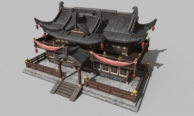 Chinese style wooden attic 3D model