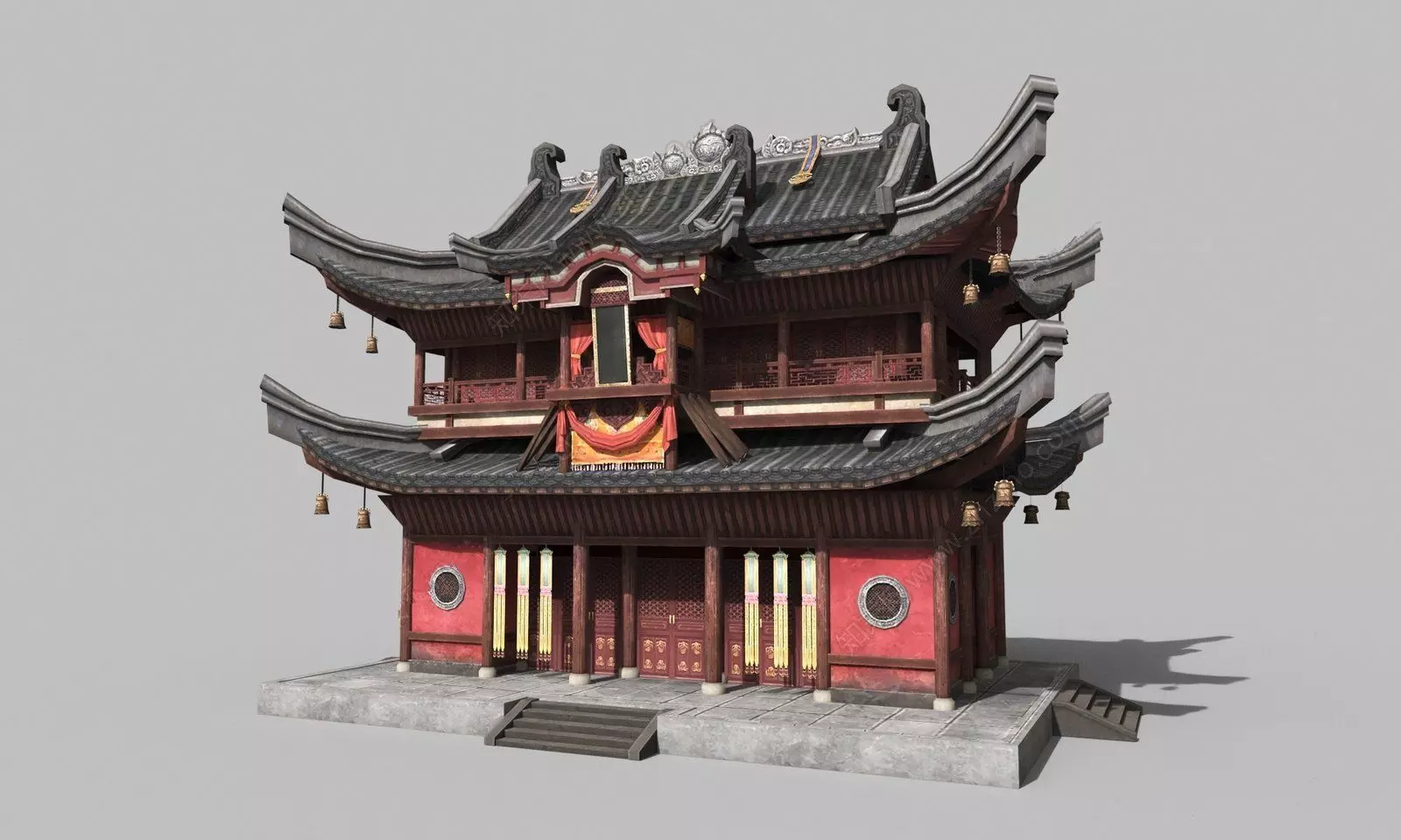 Chinese style wooden attic 3D model_0
