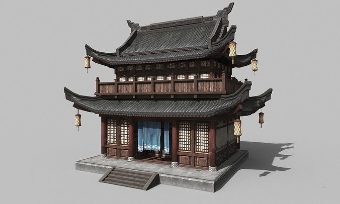 Chinese style wooden attic 3D model