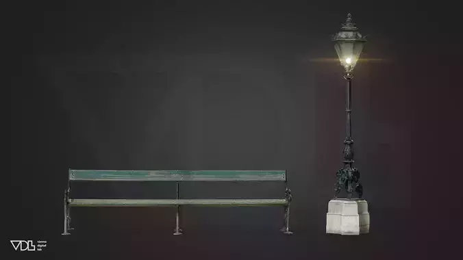 Old Imperial Street Lamp and Park Bench from Austrian Palace   