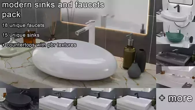 Modern realistic sink and faucet pack high poly