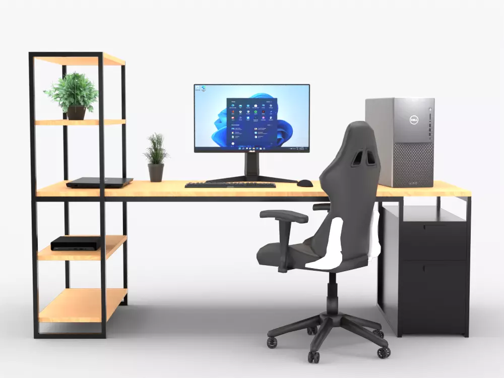 Modern Desk Low-poly 3D model_0