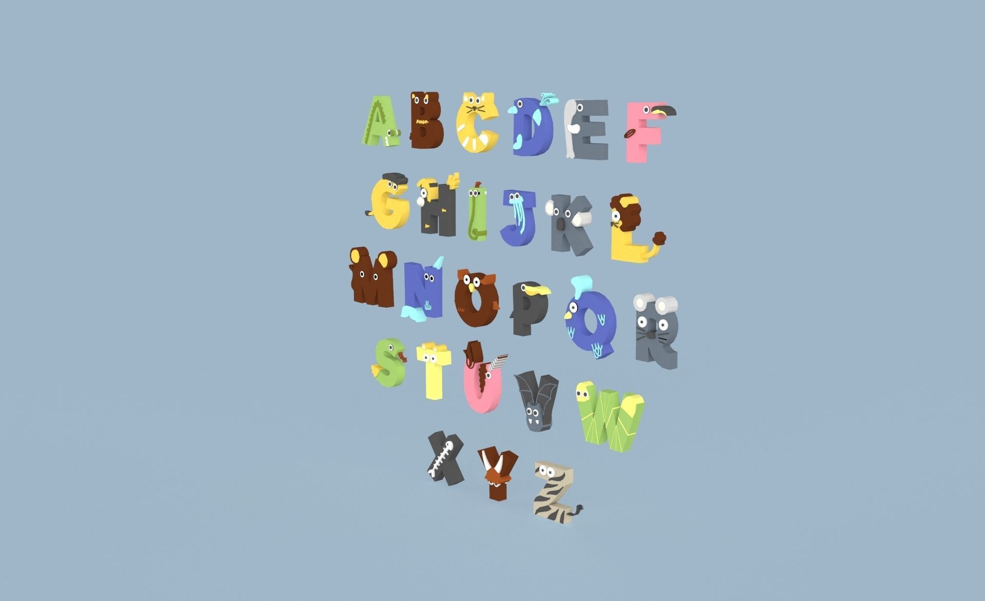 Cartoon Animal Alphabet v023 Low-poly 3D model_2