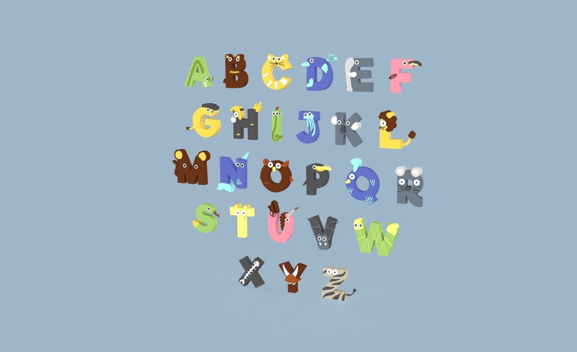 Cartoon Animal Alphabet v023 Low-poly 3D model_1