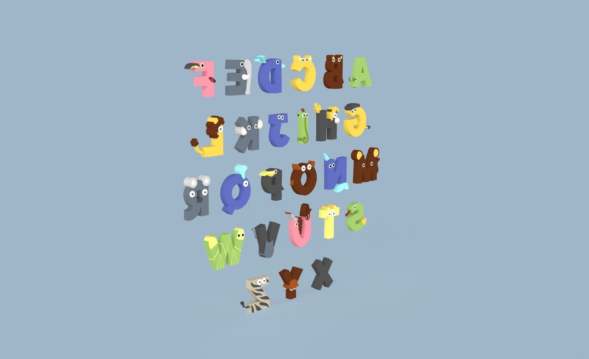 Cartoon Animal Alphabet v023 Low-poly 3D model_6