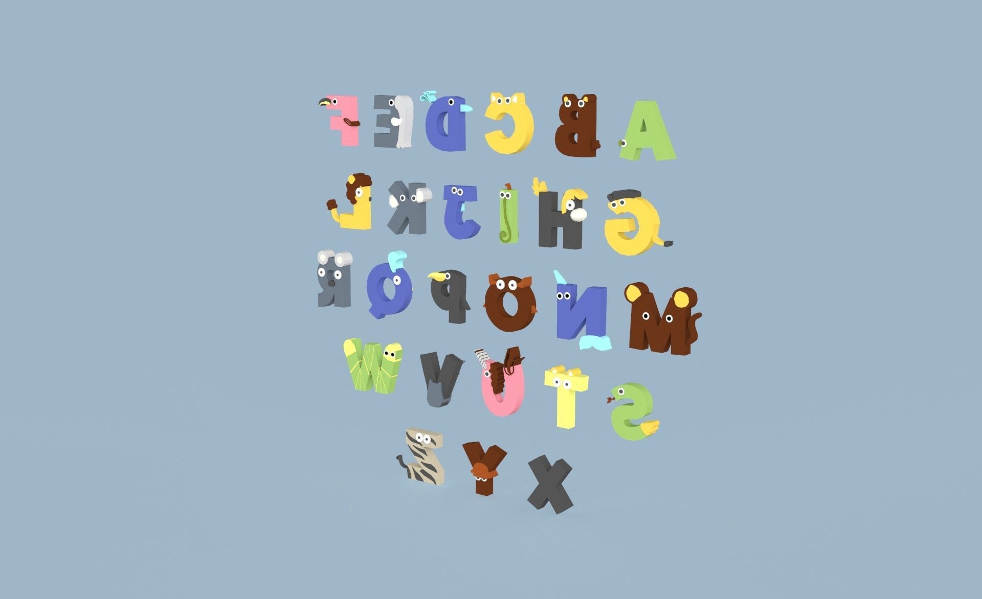 Cartoon Animal Alphabet v023 Low-poly 3D model_9