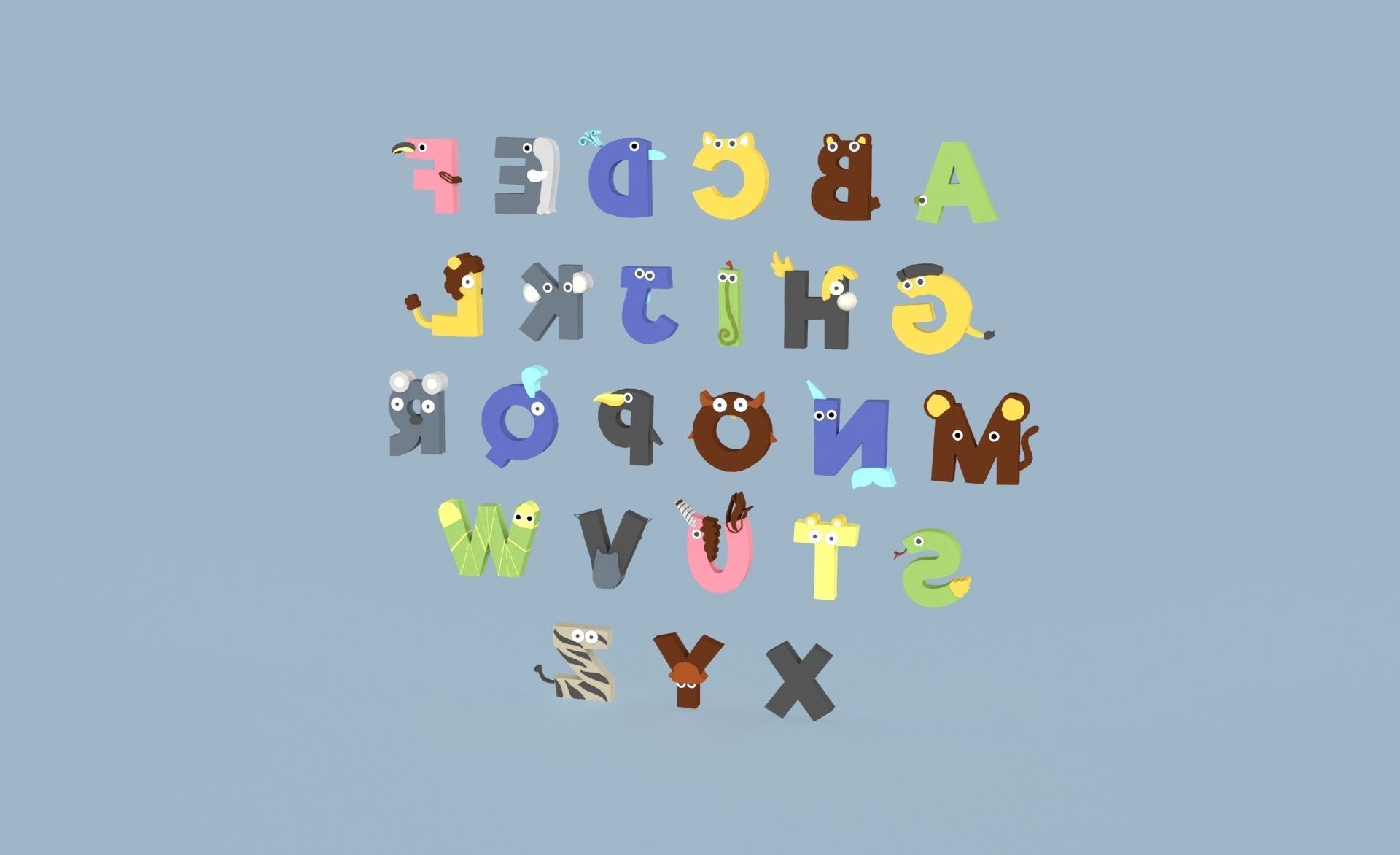 Cartoon Animal Alphabet v023 Low-poly 3D model_8