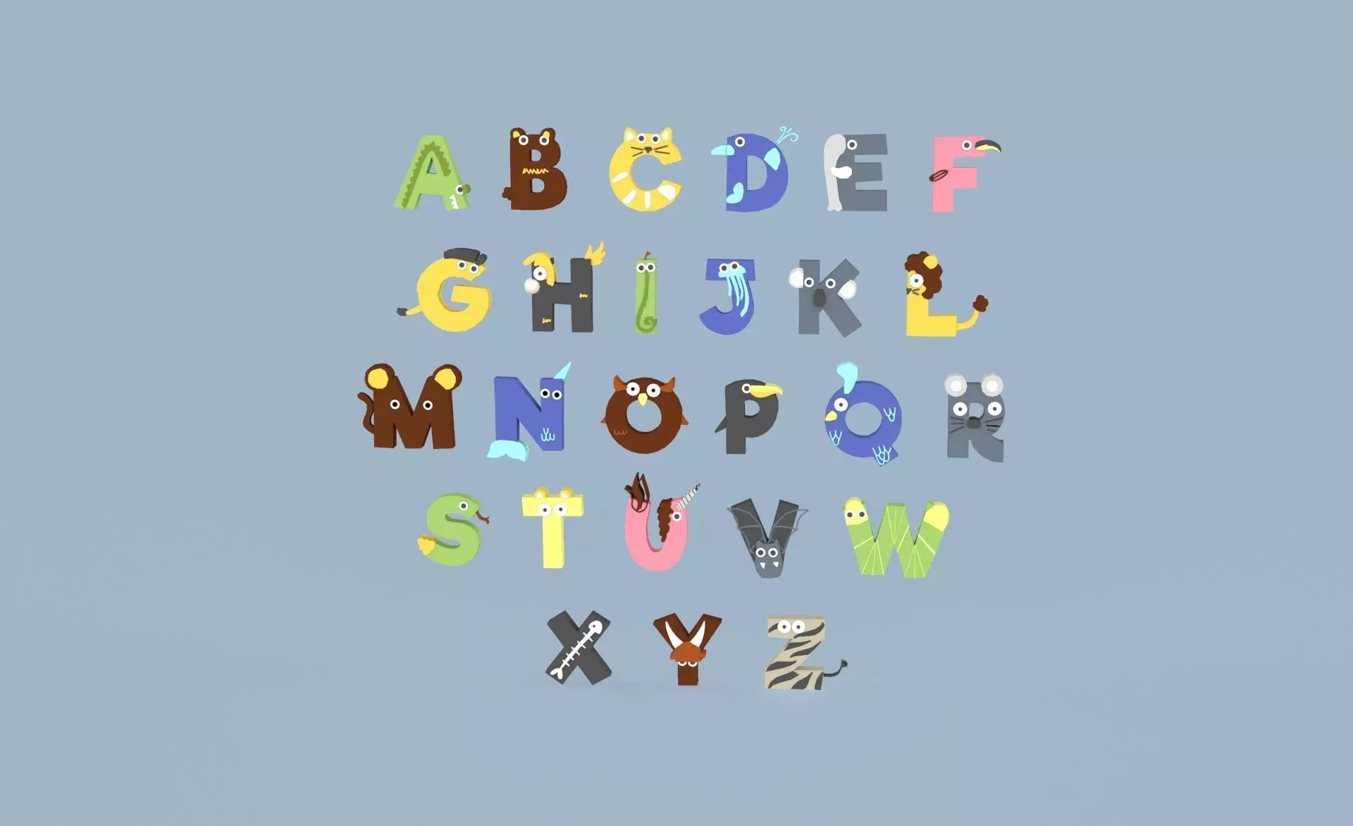 Cartoon Animal Alphabet v023 Low-poly 3D model_0