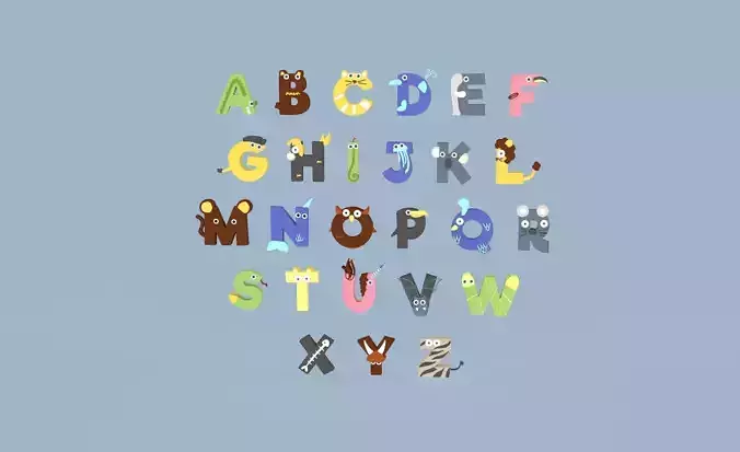 Cartoon Animal Alphabet v023 Low-poly 3D model