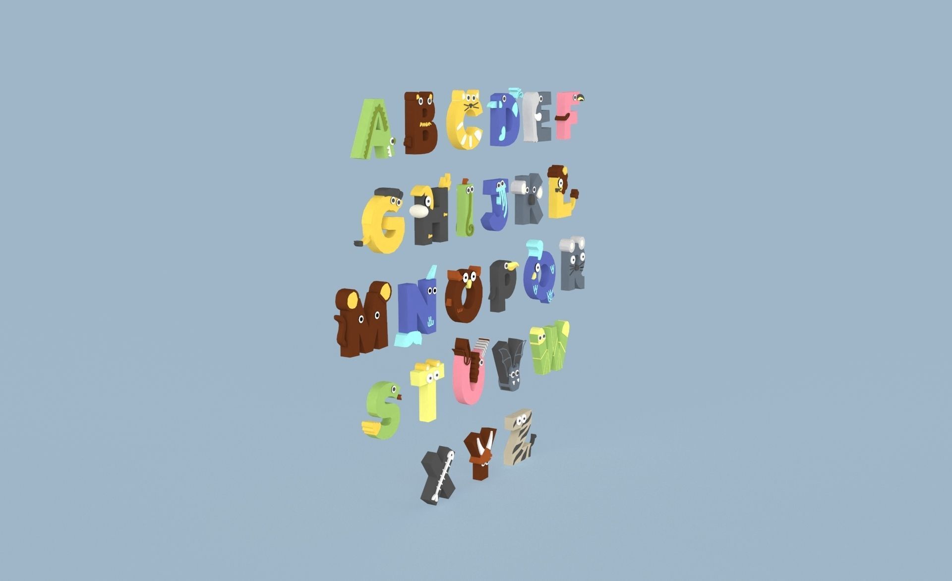Cartoon Animal Alphabet v023 Low-poly 3D model_13