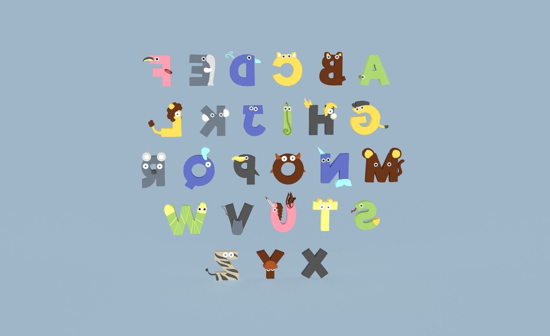 Cartoon Animal Alphabet v023 Low-poly 3D model_17