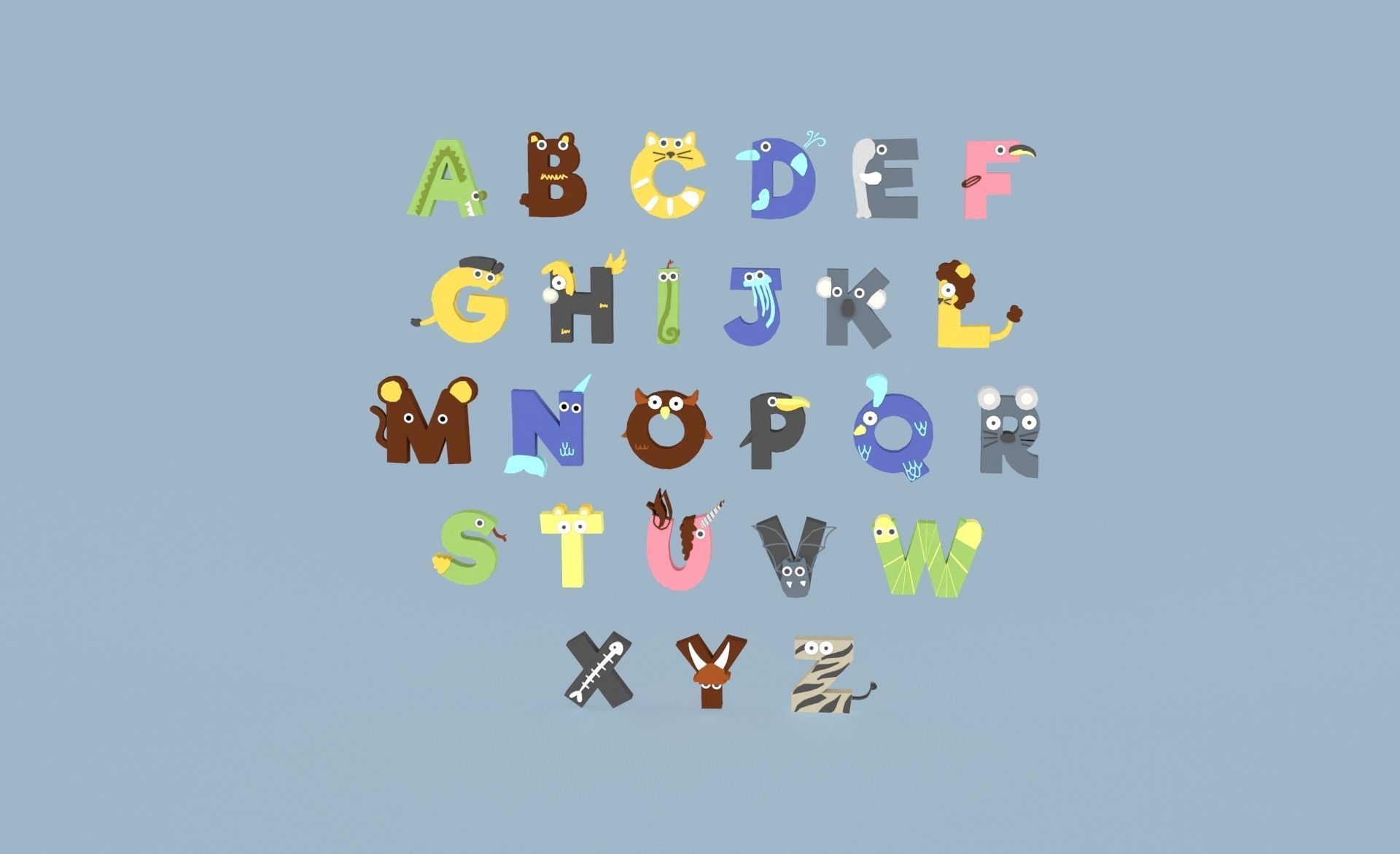 Cartoon Animal Alphabet v023 Low-poly 3D model_16